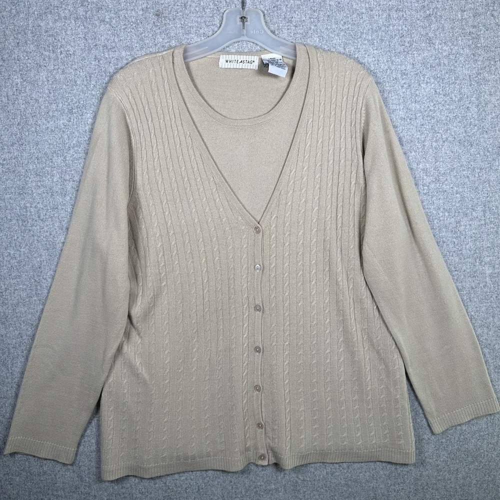Vintage‎ White Stag Womens Sweater Beige XL Long Sleeve Button Faux Undershirt